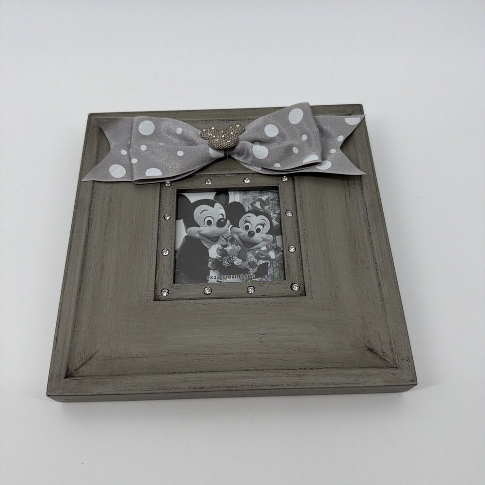 MICKEY MOUSE RHINESTONE & BOW PICTURE FRAME (3 X 3 PHOTO) MINT Disneyland